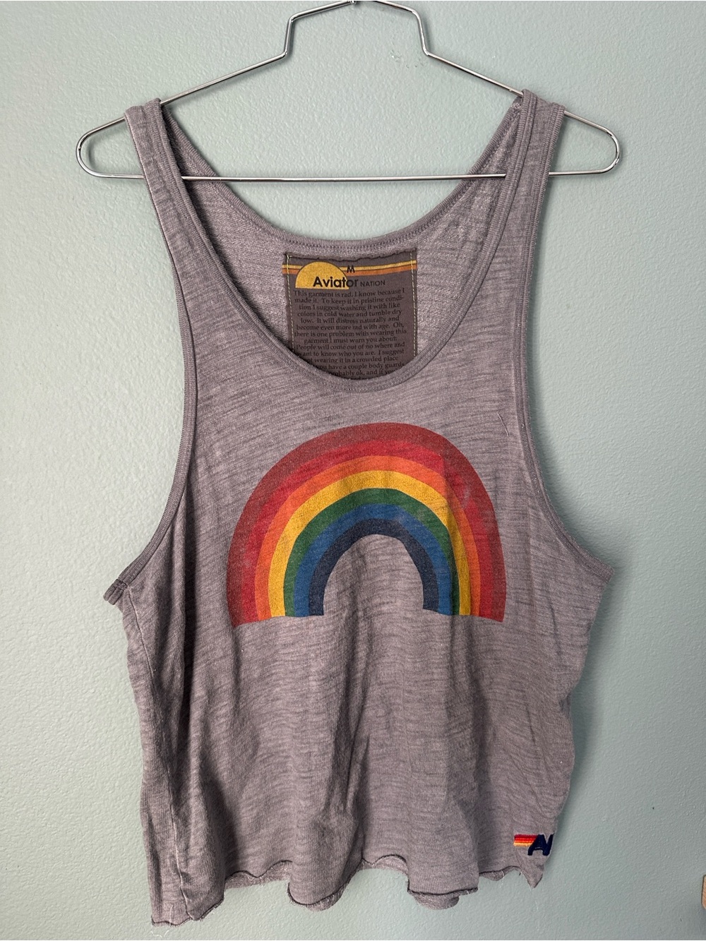 ✨AVIATOR NATION HEATHER GRAY rainbow BEACH RACERBACK RINGER TANK top